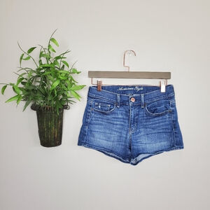 American Eagle Shortie Hi High Rise Denim Medium Wash Jean Shorts AE 4 90s